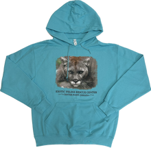 Load image into Gallery viewer, Zoey Cougar on Teal Adult Hooded Sweatshirt
