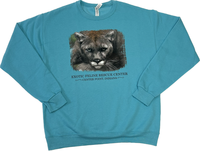Zoey Cougar on Teal Adult Crewneck Sweatshirt